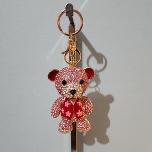 Pink and Blue Crystal Key Holder with Gold Ring